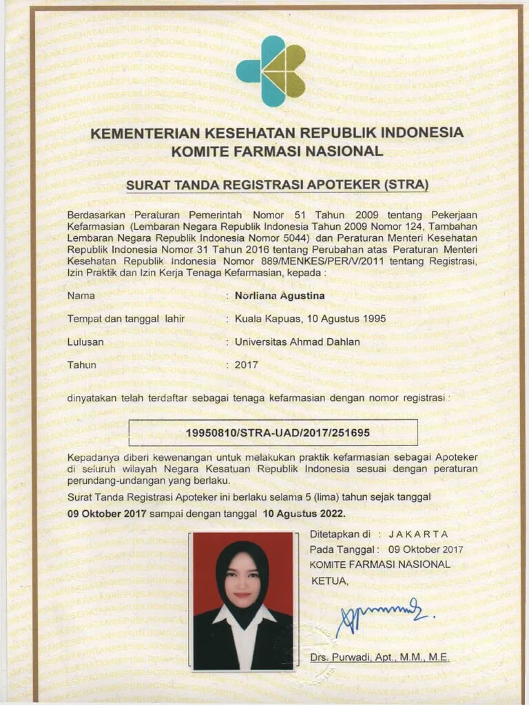 Contoh STR Apoteker