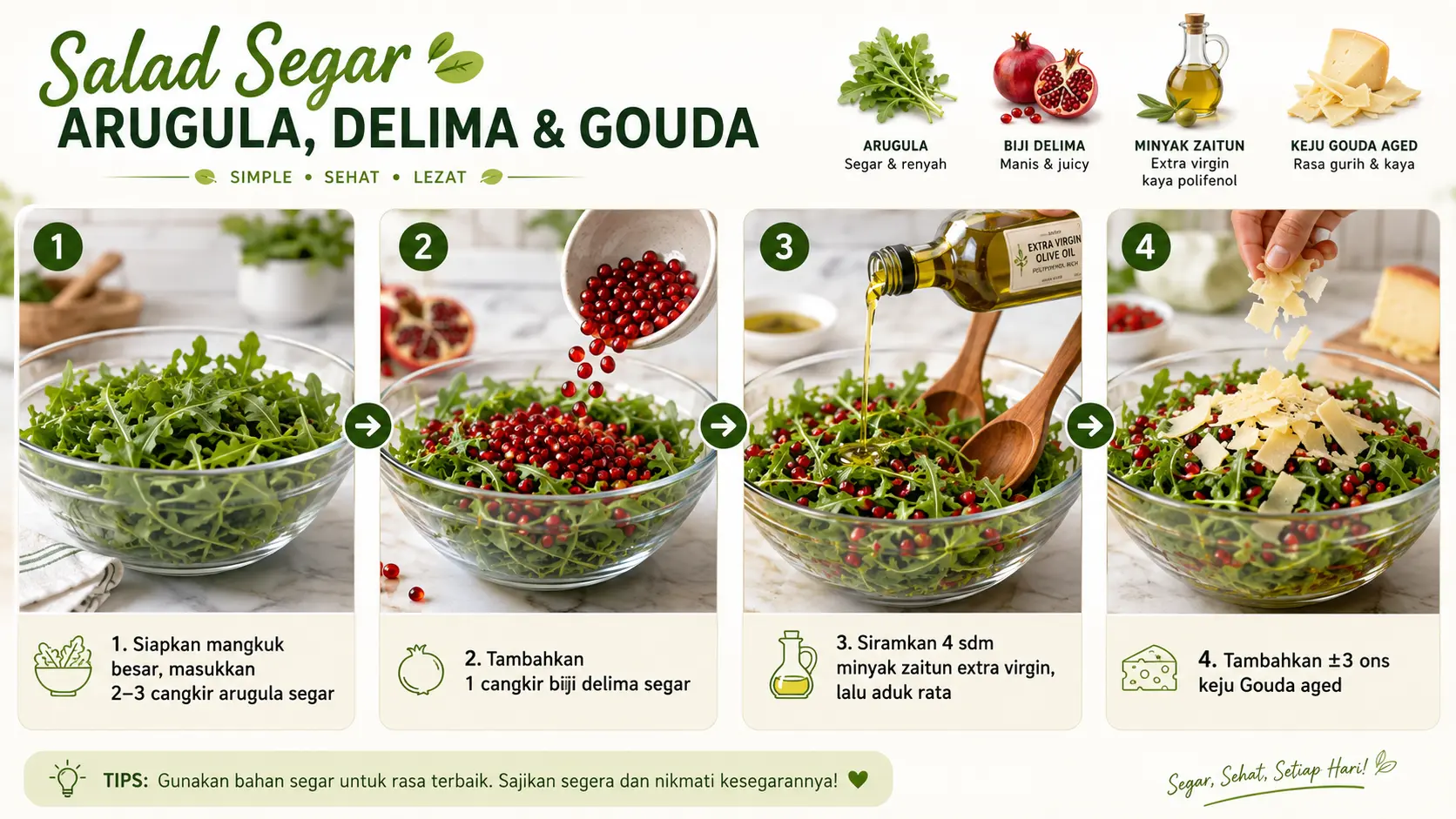 Salad Segar Aragula, Delima dan Gouda